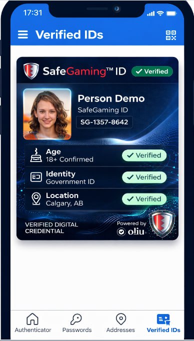 SafeGaming ID in digital wallet